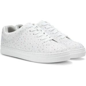 Wome'ns White Rhinestone Glitter Star Low Top Comfortable Walking Sneakers Shoes